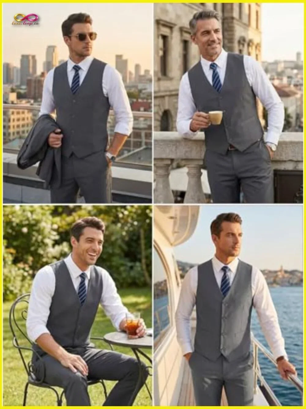 Slim Fit Vest Pants Suit Set Modern Fitted Formal Casual Business Wear